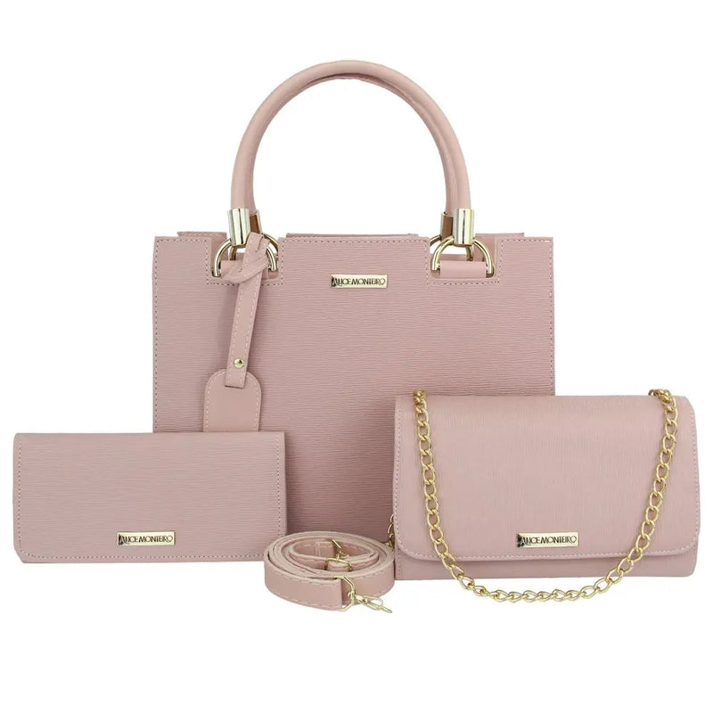 Kit Bolsa Feminina Nude 3 Peças, Bolsa Baú + Bolsa Clutch + Carteira Promoção