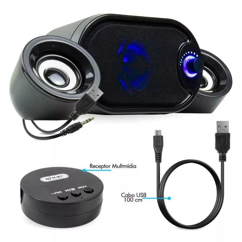 Caixa de Som Portátil com Subwoofer Potente para PC e Notebook Knup Receptor Bluetooth Qualidade de Som Alta e Graves Intensos